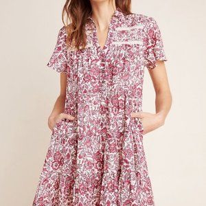 Anthropologie Georgina Tiered Shirtdress Size XS in PInk Floral